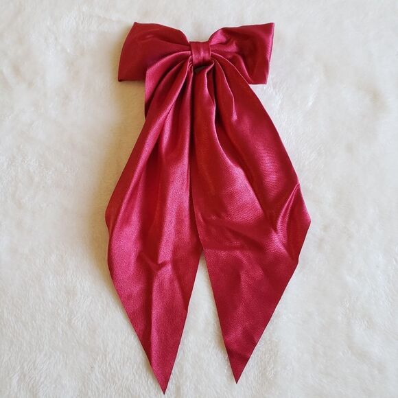 Red Satin Bow Hair Barrette - Picture 1 of 3